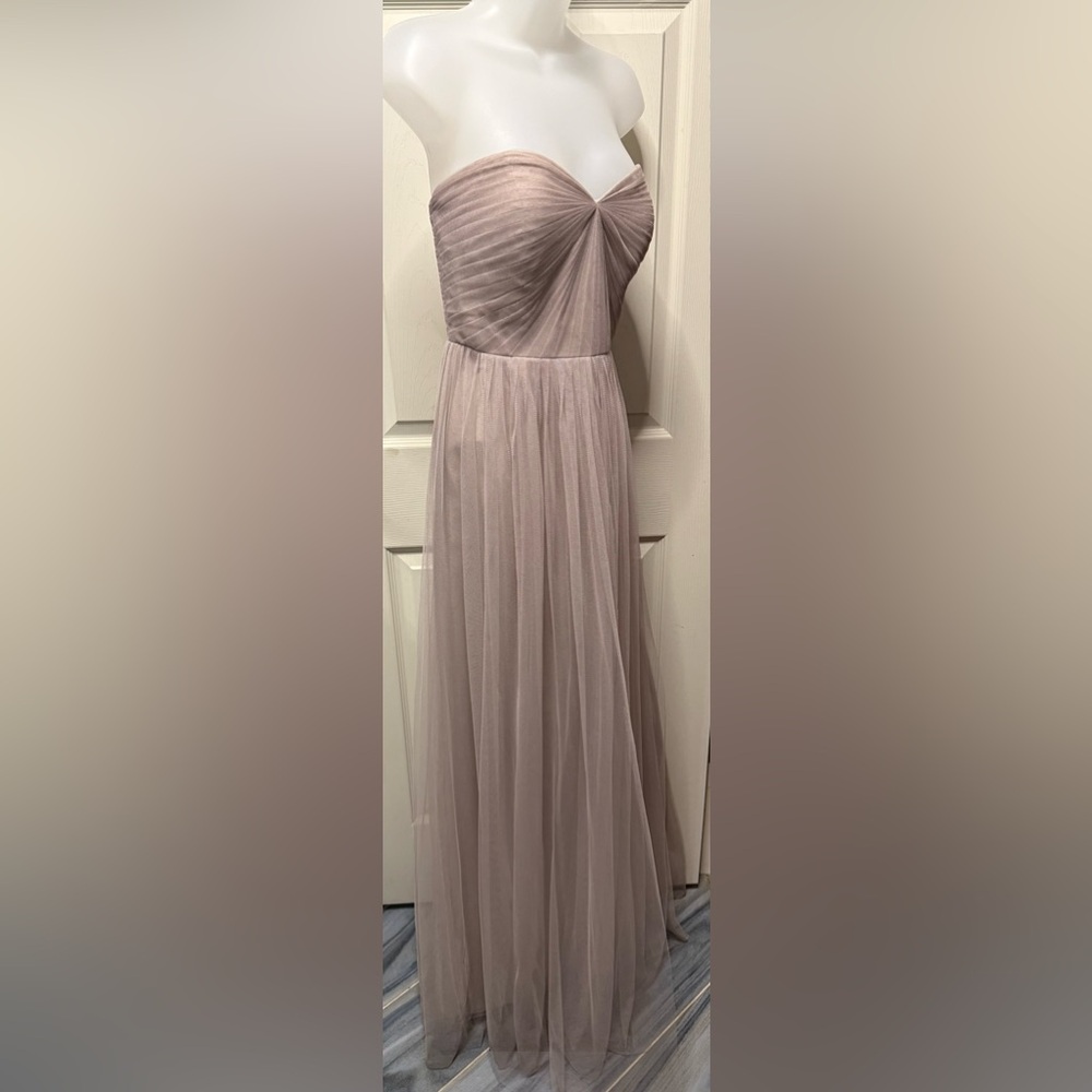 Jenny Yoo Strapless Soft Beige Formal Gown